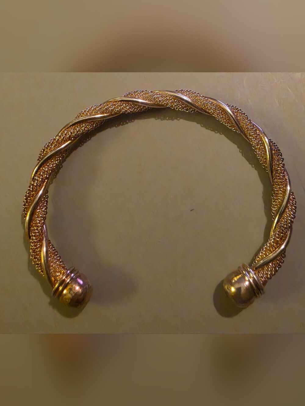 Vintage gold-toned twisted mesh torque cuff bracelet